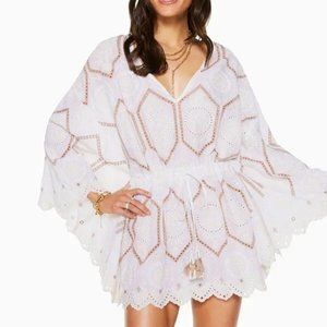 NWT Ramy Brook Elva Eyelet White Tan Mini Dress Cotton Neutral Size XS/S